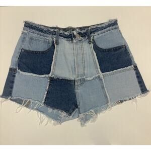 Patchwork Denim Cutoff Shorts Sz 8 Fairycore Whimsigoth Emo Fringe Grunge Romant